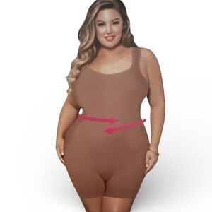 Flex Seamless Control V-neck Romper Shorts Bodysuit Shapewear Tan Brown Women 1X